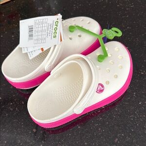 NWT CROCS White and Pink Chevron Light Up size C12 Kids Crocband